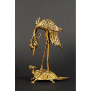 Turtle Crane, Bronze, Japan, Meiji Era (1868-1912).