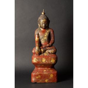 Buddha In Red Lacquer, Burma, Shan, 19th Century.