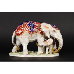 Porcelain Elephants, Volkstedt, Rudolstadt, Thuringia, Early 20th Century.