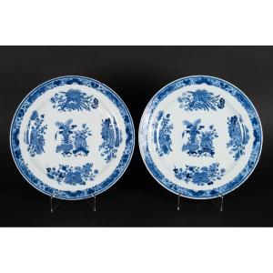 Paire De Plats En Bleu Et Blanc, Qianlong, Dynastie Qing, 1735-1796.