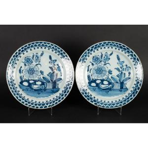 Pair Of Earthenware Dishes, Delft, Netherlands, 18th Century.