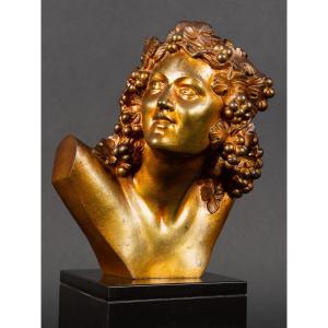 Buste De Bacchus, Marcel Bouraine (1886-1948), Art Déco, Bronze Doré, France, Avant 1947. 