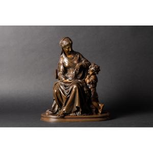 Mother And Child, Mathurin Moreau (1822-1912), Bronze, France, 2nd Half Of The 19th Century.