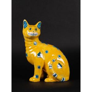 Yellow Cat, Emile Gallé, Earthenware, End Of The 19th Century. 