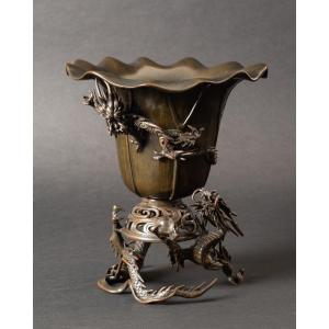 Vase Avec Dragons, Bronze, Japon, ère Meiji/Taisho, Début Du XXe Siècle. 