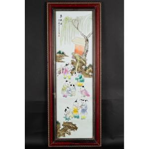 Porcelain Panel With Children, China, 20th Century.