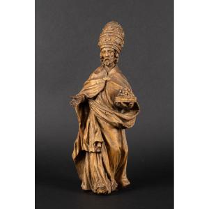 Saint Bishop - Saint Nicholas Of Myra? Wood, 17th-18th Century.  