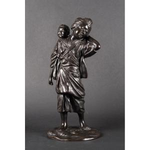 Mother And Child, Kakuha Kanzaemon, Bronze, Japan, Meiji Era (1868-1912).  
