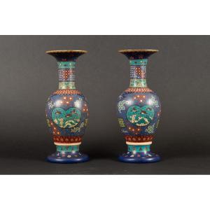 Pair Of Totai Shippo Vases, Japan, Meiji Period (1868-1912).