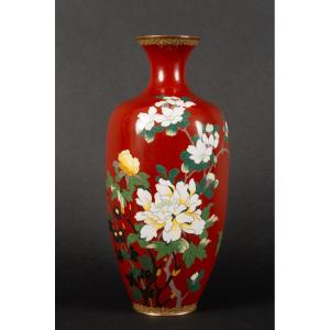 Vase With Peonies, Cloisonné, Japan, Meiji Period (1868-1912).  