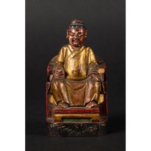 Sage On A Throne, Gilded Wood, China, Qing Dynasty, 19th Century.  
