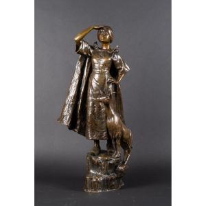 Shepherdess With A Goat, Louis Chalon (1866–1940), Bronze, France, 19th–20th Century