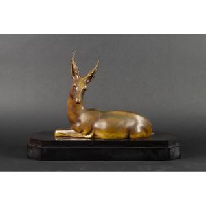 Gazelle - antilope couchée, Georges-Henri LAURENT (1880-1940), Art déco, France, années 20/30