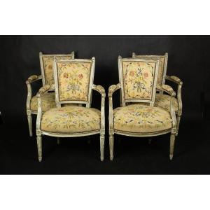 Suite De Quatre Fauteuils, Louis XVI, Vers 1780