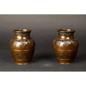Paire De Vases, Bronze, Dynastie Qing, Chine, 19e Siècle  