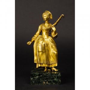 Dame Au Parasol, Bronze Doré, France, 19e Siècle  