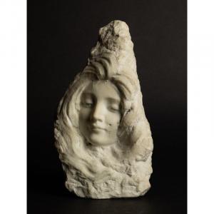 Jeune Fille Pensive, Marbre, Art Nouveau, Vers 1900  