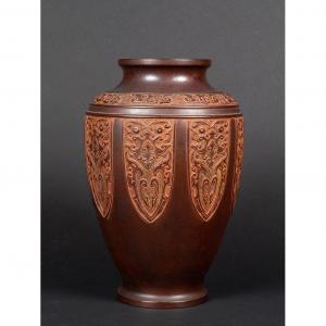 Vase Archaïque, Bronze Patiné, Japon, ère Meiji (1868-1912)  
