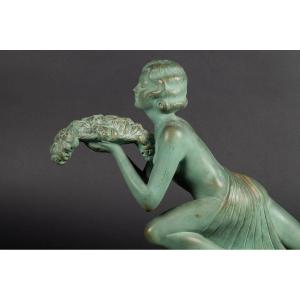 Woman With A Basket Of Flowers, Terracotta, Art Deco, Georges Maxim (1885-1940), 1920s