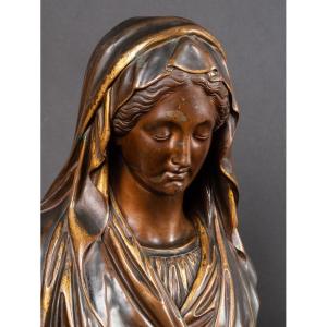 Bust Of The Virgin, "roma", Société Des Bronzes De Paris, Late 19th Century