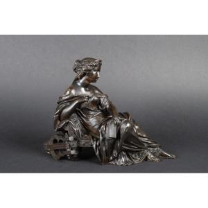 Erato - Muse De La Poésie Amoureuse, Bronze, François Mage (?-1910), France, 19e Siècle