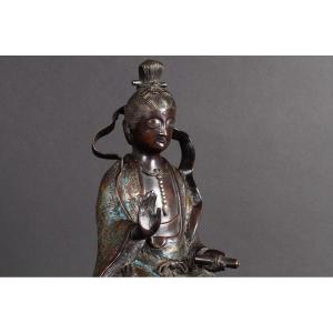 Kannon Bosatsu Sur Un éléphant, Japon, ère Meiji / Taisho, Bronze Et Champlevé, Vers 1900