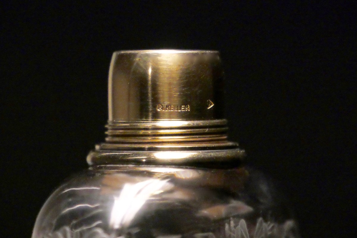 Flasque en argent-vermeil et cristal par Gustave Keller - Argenterie - Flacon de voyage-photo-7