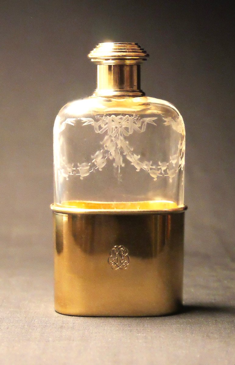 Flasque en argent-vermeil et cristal par Gustave Keller - Argenterie - Flacon de voyage