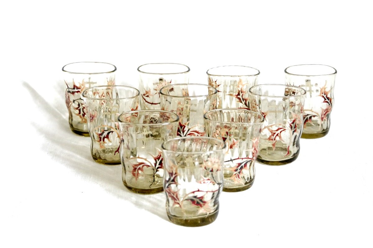 Émille Gallé - Service à liqueur émaillé croix de Lorraine - Verrerie Art-Nouveau-photo-2