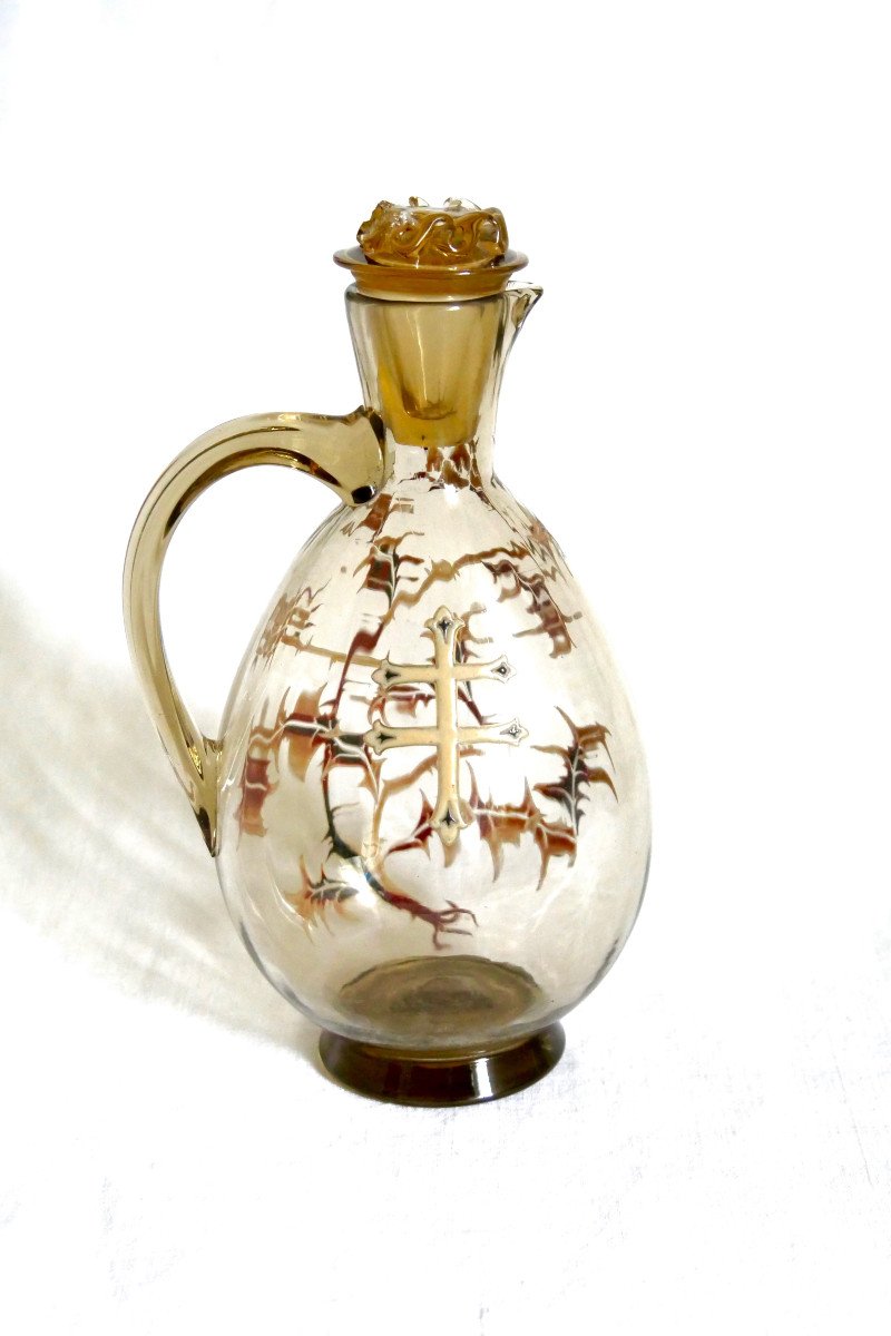 Émille Gallé - Service à liqueur émaillé croix de Lorraine - Verrerie Art-Nouveau-photo-4