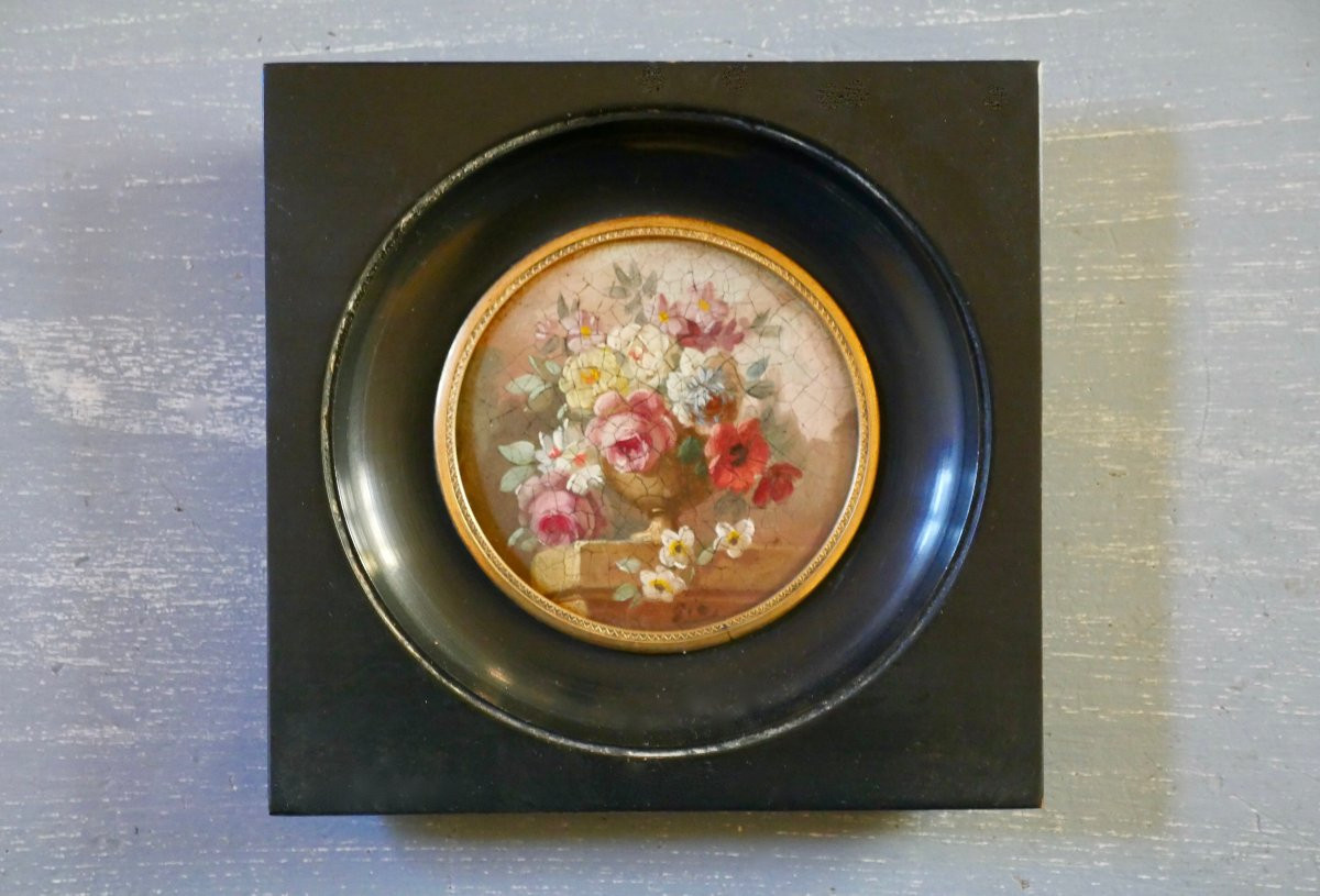 Miniature sur cuivre - Bouquet(s) de fleurs 19ème-photo-5