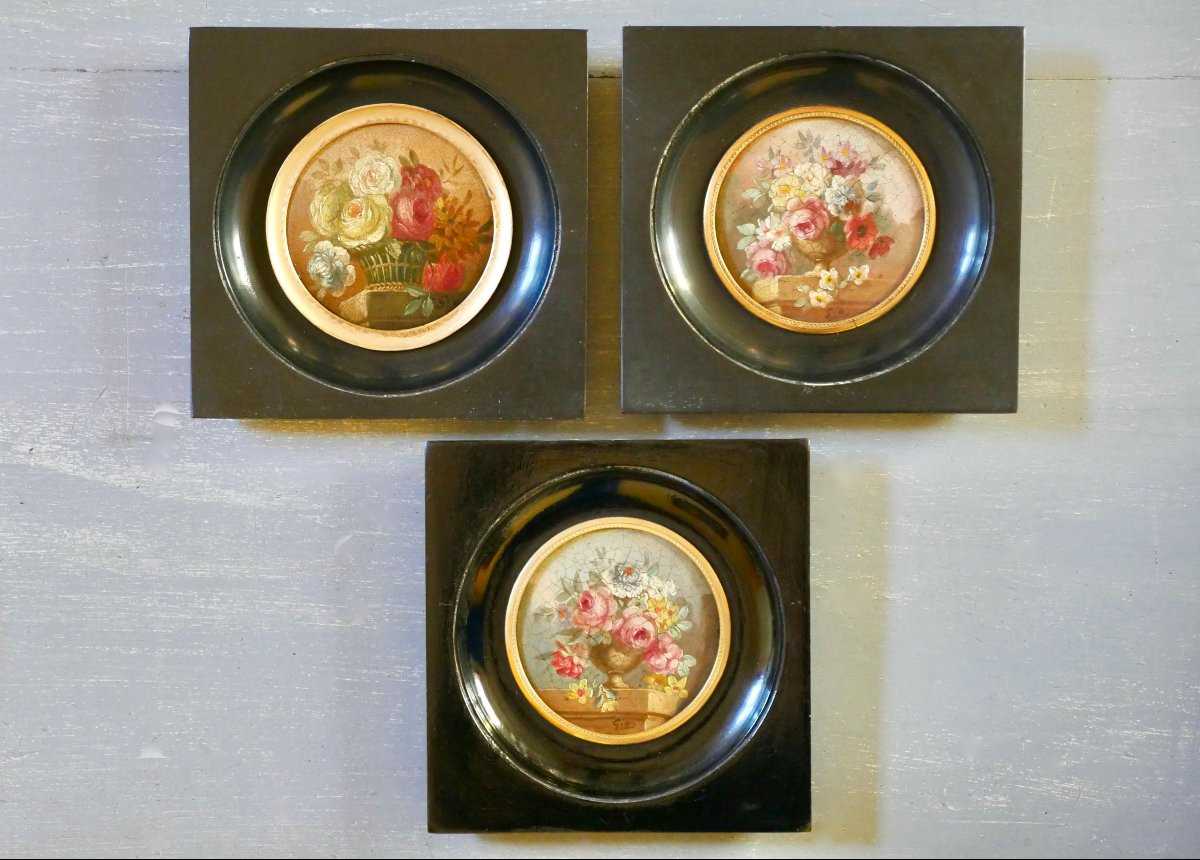 Miniature sur cuivre - Bouquet(s) de fleurs 19ème-photo-7