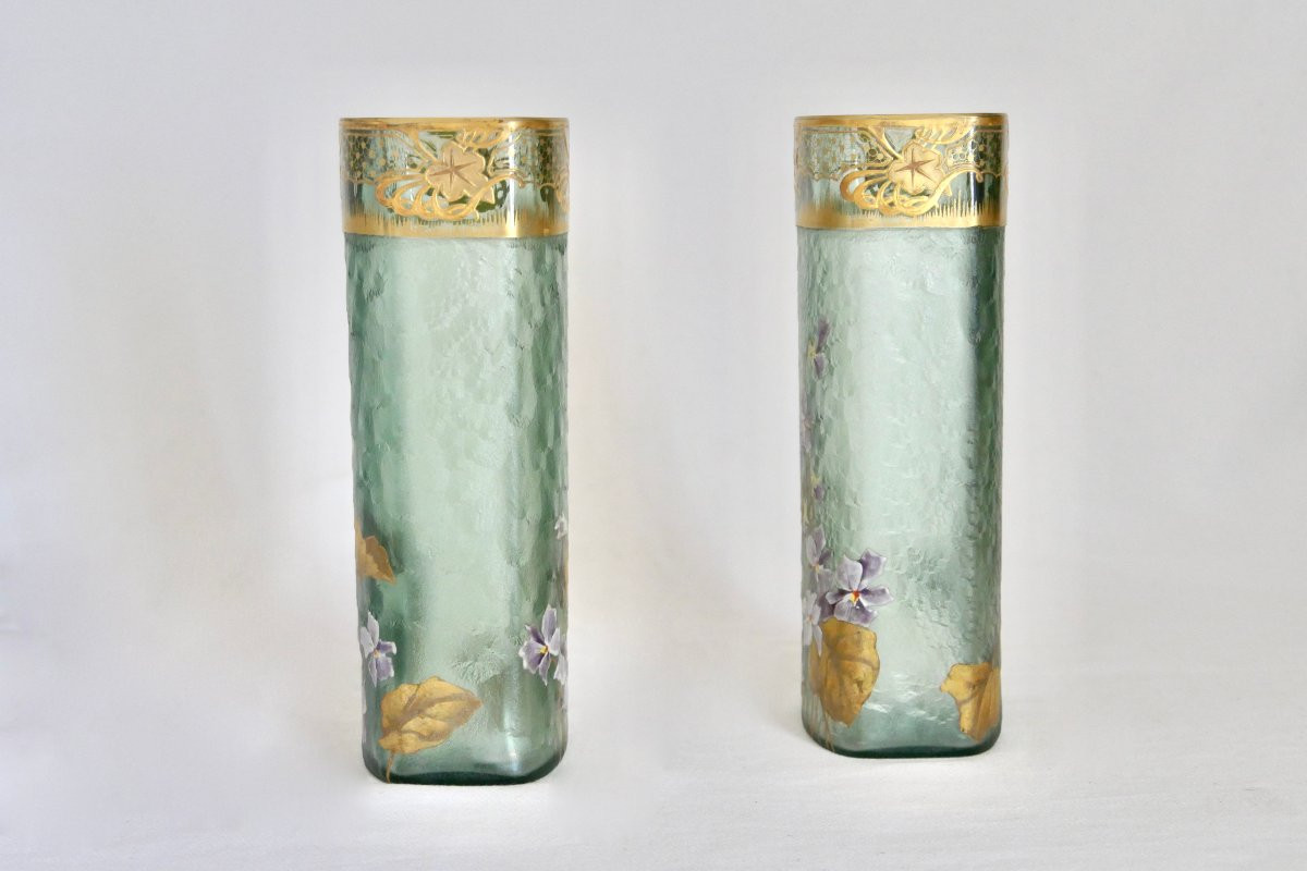 Glassware - Pair Of Montjoye Vases In Saint-denis - Art Nouveau-photo-2