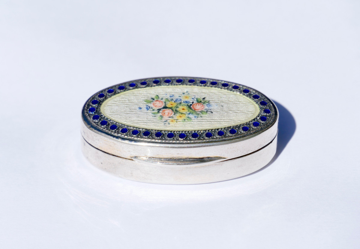 Art-nouveau Enamelled Silver Box - écrin - Pilulier-photo-3