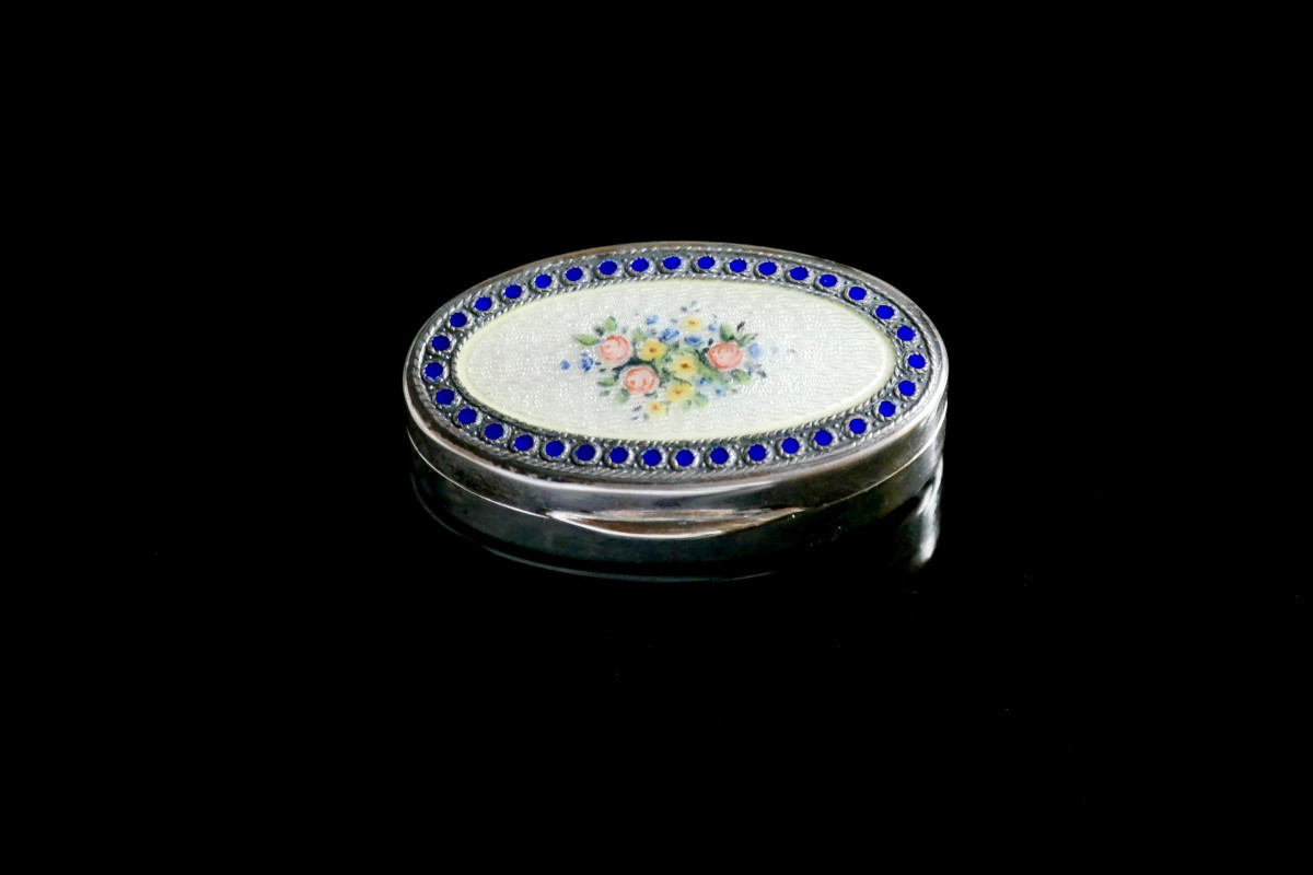 Art-nouveau Enamelled Silver Box - écrin - Pilulier
