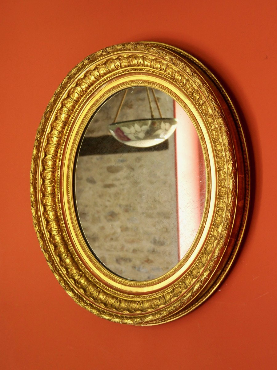 Gold Leaf Oval Mirror - Mercury Glass