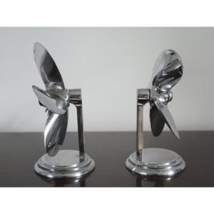 Pair Of Chromed Metal Bookends