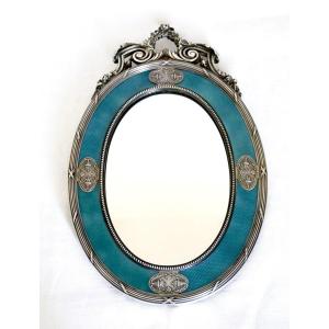 Table Mirror - Photo Frame - Enameled Silver