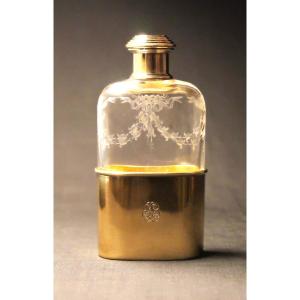 Silver-vermeil And Crystal Flask By Gustave Keller - Silverware - Travel Flask