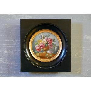 Miniature sur cuivre - Bouquet(s) de fleurs 19ème