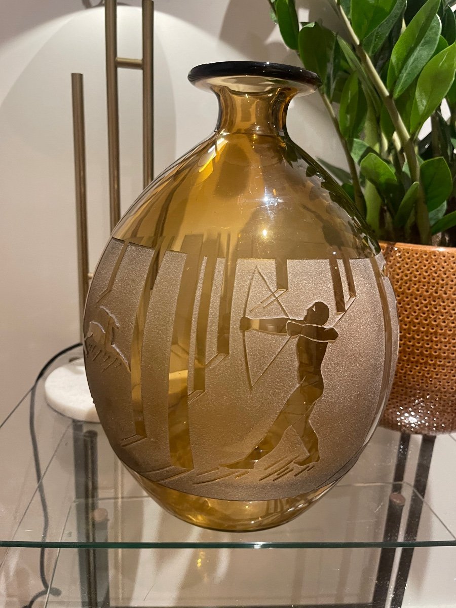 Art Deco Vase Decorated With Archers And Antelopes Signed Berlys-photo-2