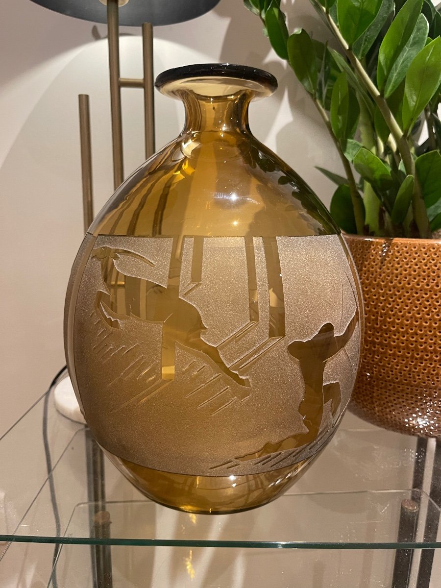 Art Deco Vase Decorated With Archers And Antelopes Signed Berlys