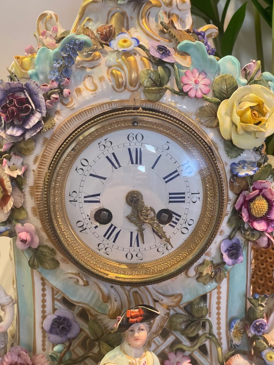 Meissen Porcelain Pendulum Decorated With The Four Seasons XIX-photo-2