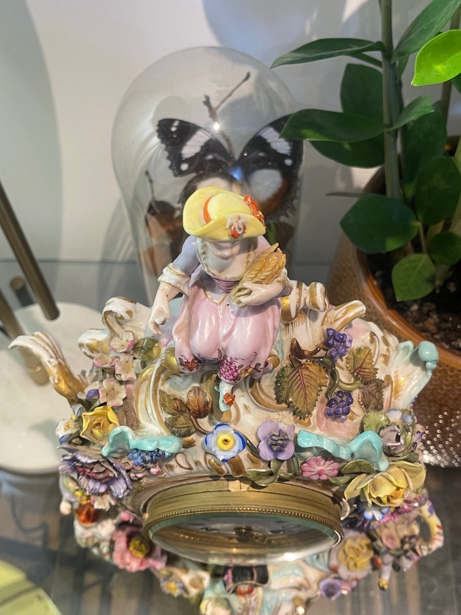 Meissen Porcelain Pendulum Decorated With The Four Seasons XIX-photo-2