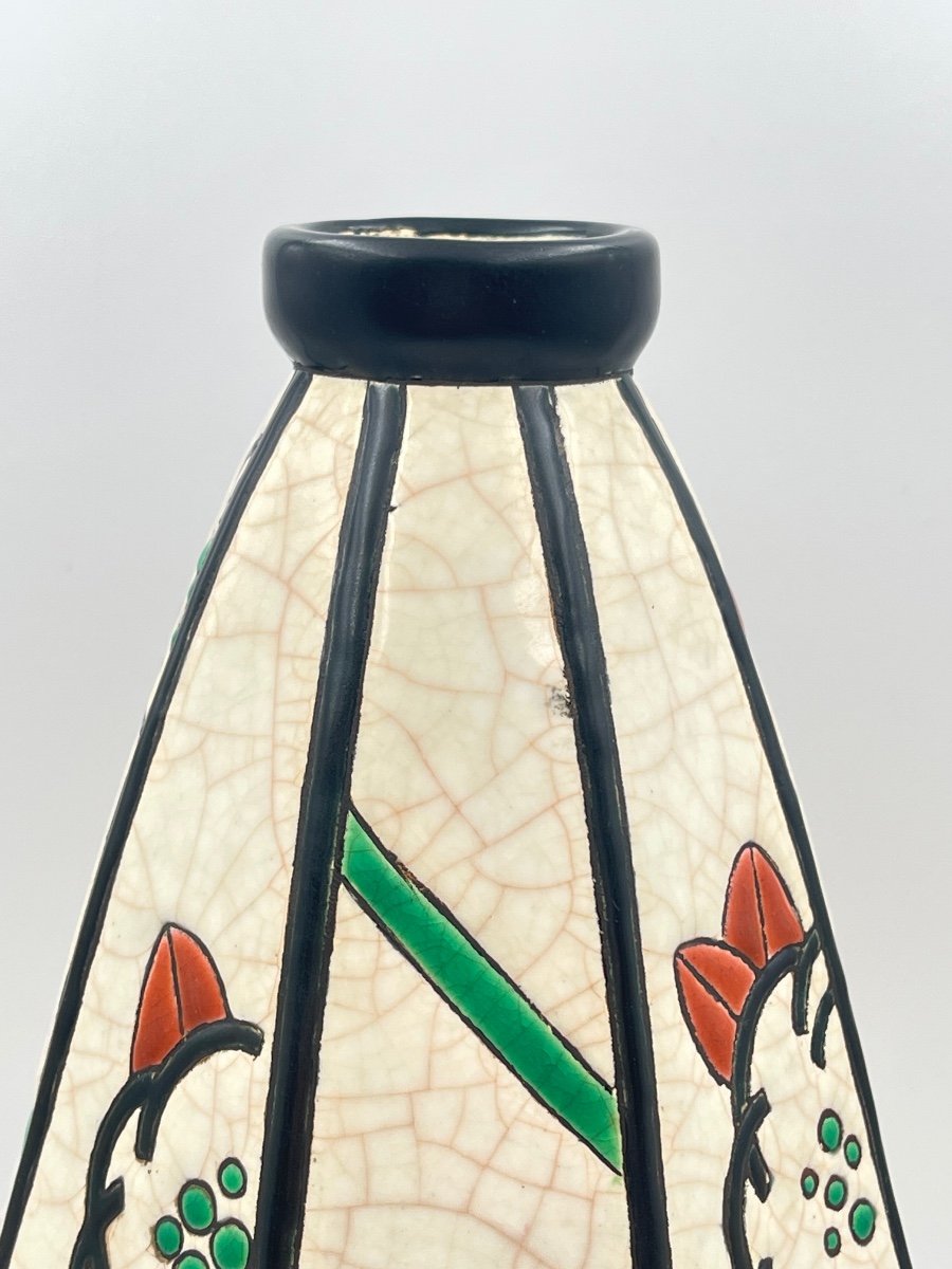 Toupie Vase In Longwy Art Deco Enamels-photo-4