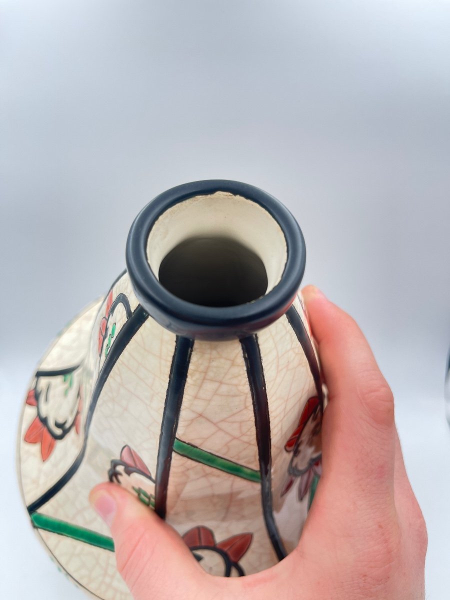 Toupie Vase In Longwy Art Deco Enamels-photo-2