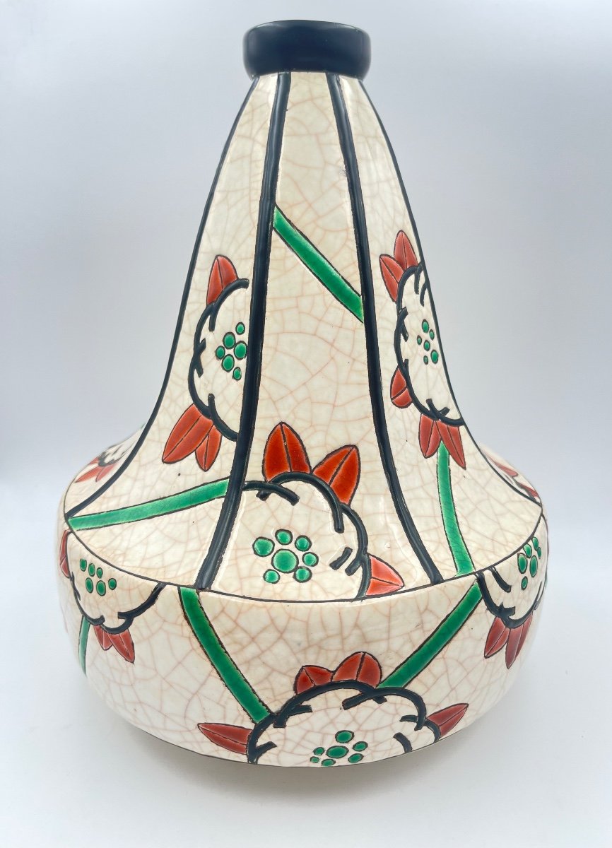 Toupie Vase In Longwy Art Deco Enamels