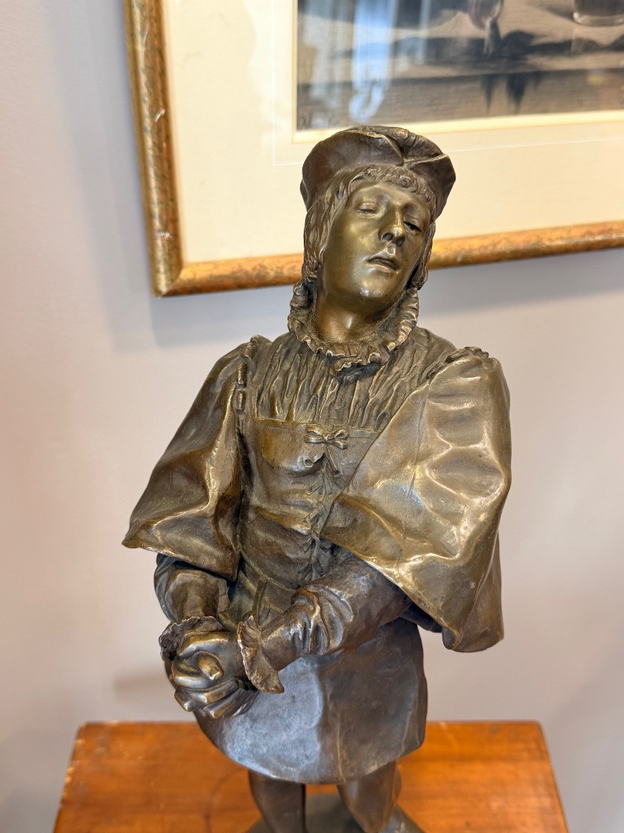 PAUL FILHASTRE. "UNE CHANSON D'AMOUR". Sculpture En Bronze -photo-2