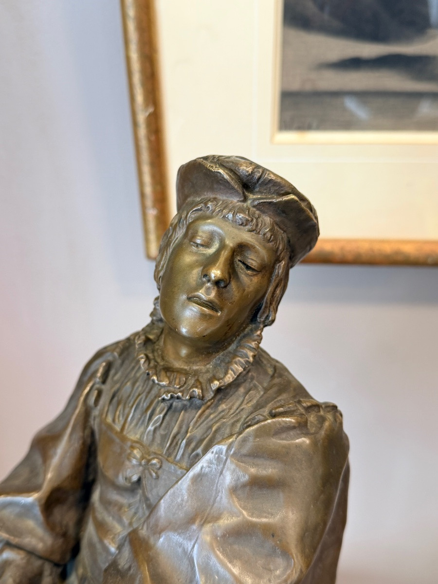 PAUL FILHASTRE. "UNE CHANSON D'AMOUR". Sculpture En Bronze -photo-3