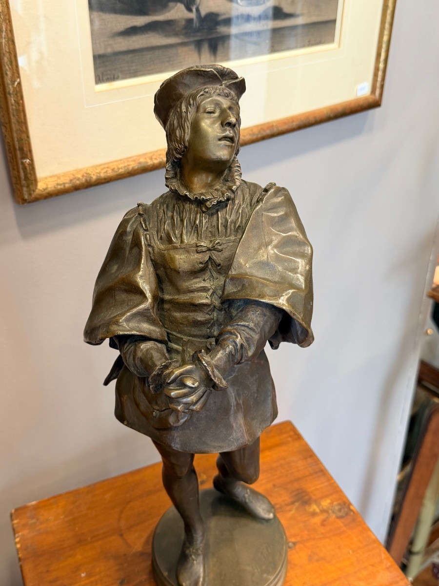 PAUL FILHASTRE. "UNE CHANSON D'AMOUR". Sculpture En Bronze -photo-4